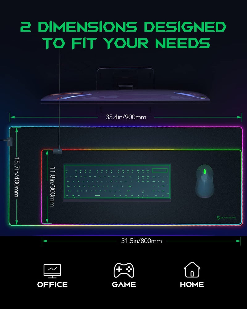 Black Shark RGB Mouse Pad 35.4"x15.75"x0.15" Extended Desk Mat with Smooth Surface and 11 Lighting Effects, Desk Pad with Anti-Fray Stitched Edges and Non-Slip Rubber Base, Gaming Mouse Pad Manta P7 - Image 2