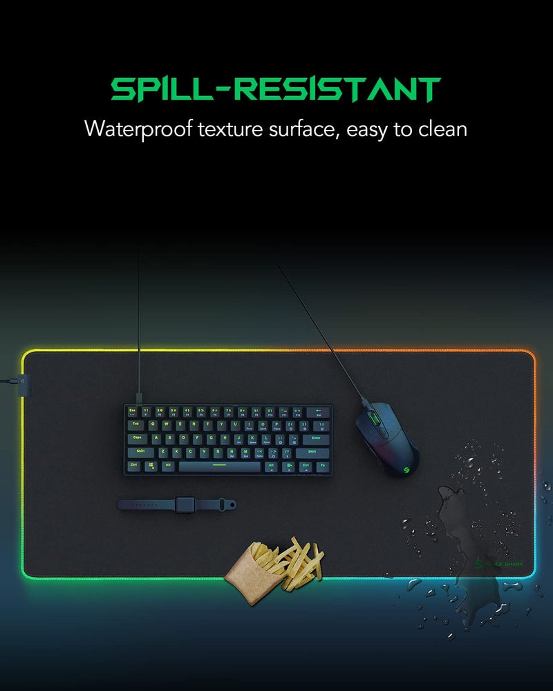 Black Shark RGB Mouse Pad 35.4"x15.75"x0.15" Extended Desk Mat with Smooth Surface and 11 Lighting Effects, Desk Pad with Anti-Fray Stitched Edges and Non-Slip Rubber Base, Gaming Mouse Pad Manta P7 - Image 5