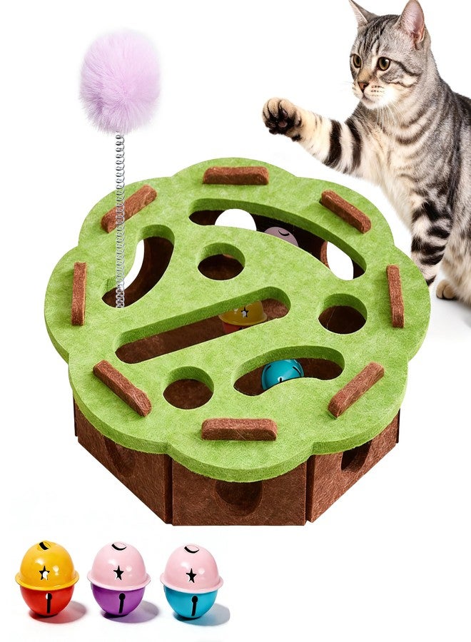 Interactive Cat Puzzle Toy for Indoor Cats, Felt Cat Puzzle Feeder Box with 3 Metal Balls and Wand. Cat Scratch Puzzle Enrichment Box for Self-Play & Encourages Hunting Instincts. - Image 1