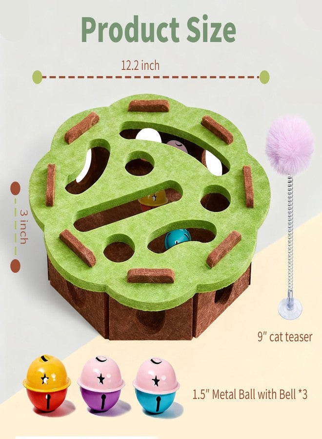 Interactive Cat Puzzle Toy for Indoor Cats, Felt Cat Puzzle Feeder Box with 3 Metal Balls and Wand. Cat Scratch Puzzle Enrichment Box for Self-Play & Encourages Hunting Instincts. - Image 3