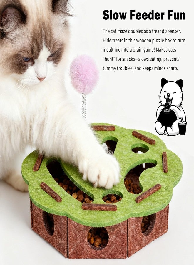 Interactive Cat Puzzle Toy for Indoor Cats, Felt Cat Puzzle Feeder Box with 3 Metal Balls and Wand. Cat Scratch Puzzle Enrichment Box for Self-Play & Encourages Hunting Instincts. - Image 4