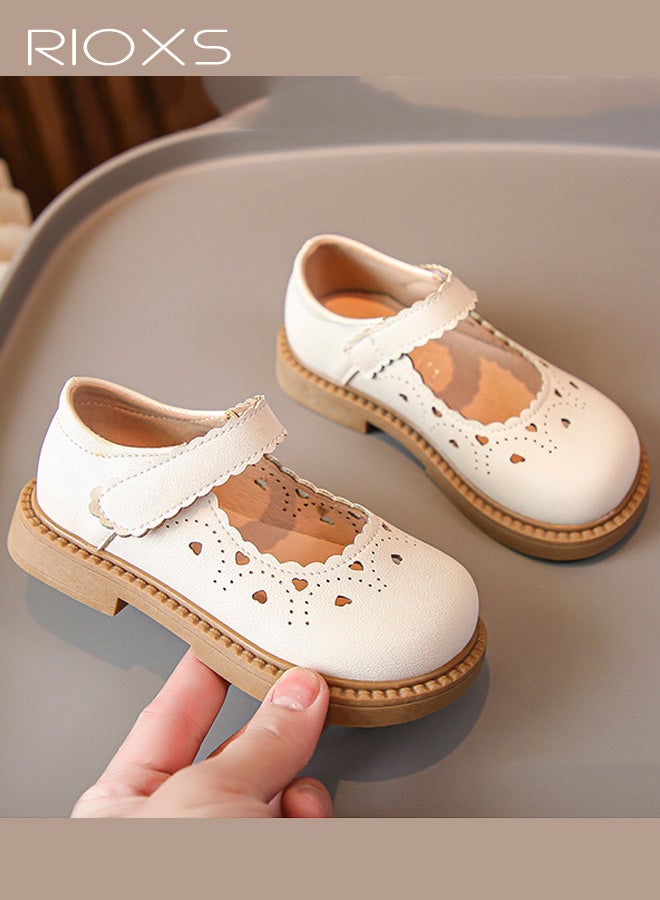 ريوكس أحذية رسمية للبنات، أحذية ماري جين مسطحة من الجلد، أحذية باليرينا برينسيس مع فتحات تهوية للأطفال الصغار، أحذية رسمية مريحة للزي المدرسي لحفلات الزفاف وحفلات التخرج وحفلات التخرج، لون بيج - Image 4