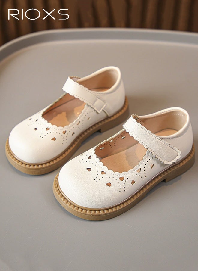 ريوكس أحذية رسمية للبنات، أحذية ماري جين مسطحة من الجلد، أحذية باليرينا برينسيس مع فتحات تهوية للأطفال الصغار، أحذية رسمية مريحة للزي المدرسي لحفلات الزفاف وحفلات التخرج وحفلات التخرج، لون بيج - Image 2