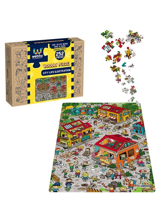 Webby City Life Illustration Wooden Jigsaw Puzzle, 252 Pieces- Multicolour - Image 1