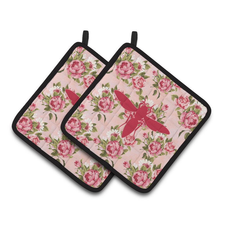 Caroline's Treasures ""Caroline's Treasures BB1053-RS-PK-PTHD Yellow Jacket Shabby Chic Pink Roses Pot Holders (1 Pair)  7.5"""" x 7.5""""  Multicolor"" 