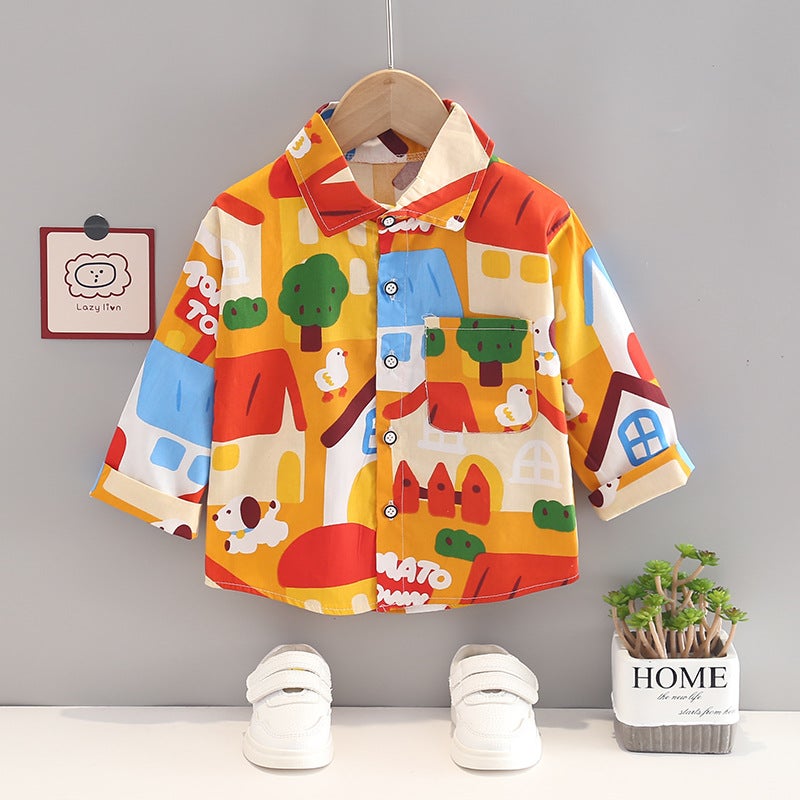 2024 Autumn Kids Shirt Jeans Set 1-4Y Orange Shirt - Image 1