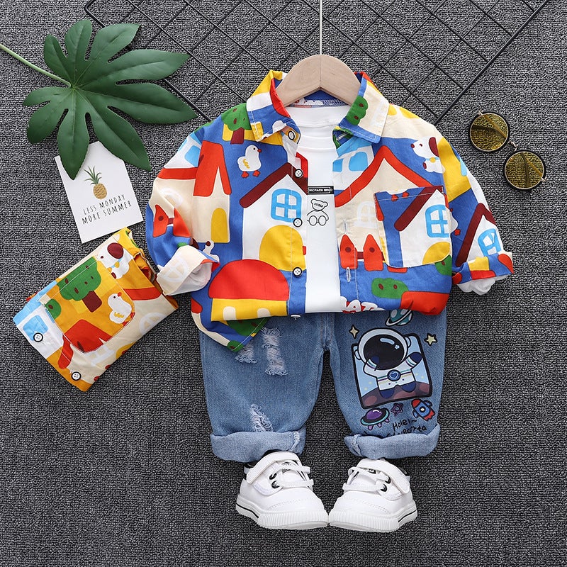 2024 Autumn Kids Shirt Jeans Set 1-4Y Orange Shirt - Image 4