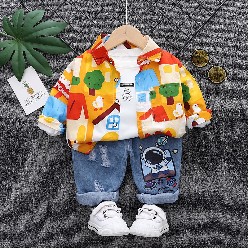 2024 Autumn Kids Shirt Jeans Set 1-4Y Orange Shirt - Image 5