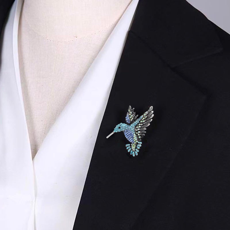POYAMUSE Elegant Vintage Hummingbird Brooch for Women - Designer Rhinestone Bird Pin Jewelry for Women - DoubleBlue - Image 3