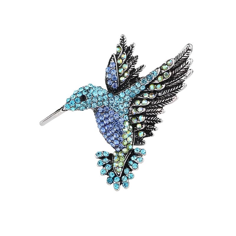 POYAMUSE Elegant Vintage Hummingbird Brooch for Women - Designer Rhinestone Bird Pin Jewelry for Women - DoubleBlue - Image 1