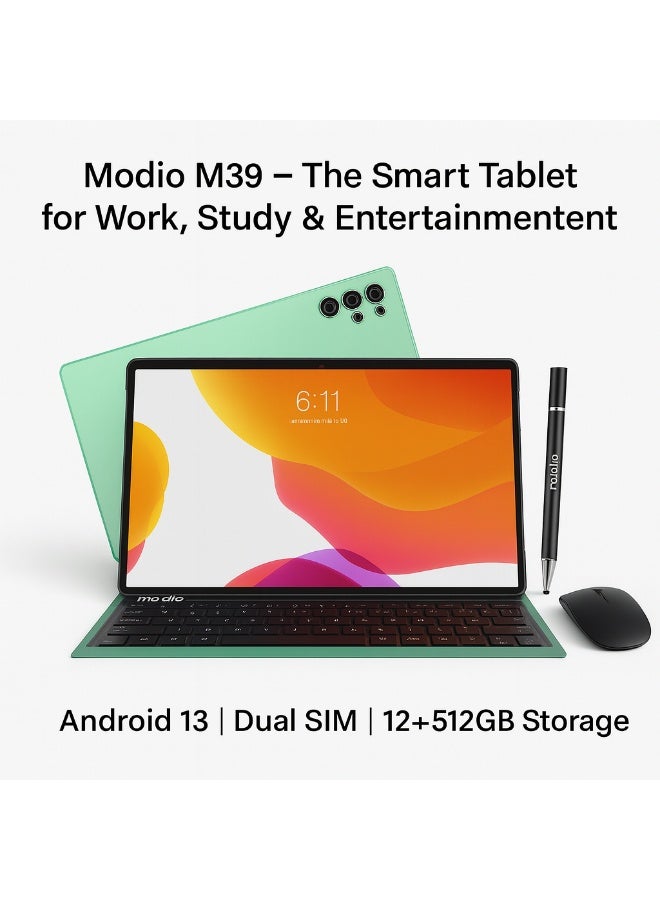 MODIO TAB Modio M39 Tablet – 10.1 Inch HD IPS Display, Android 13, 12+512GB, Dual SIM 4G, 13MP+5MP Camera, 8000mAh Battery, with Keyboard, Mouse, Pen, Case & OTG Adapter (Green) - Image 2