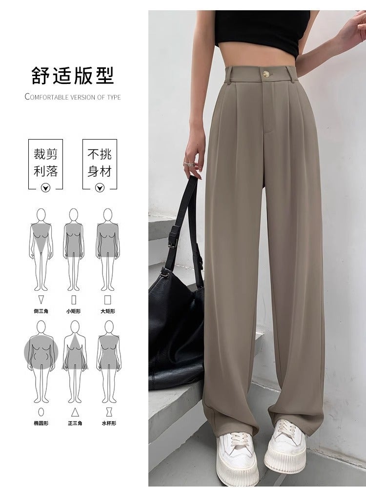 Fashion Ice Silk Wide-Leg Casual Pants For Women, High-Waisted Drape Straight-Leg Suit Pants, Loose Floor-Length Trousers - Image 3