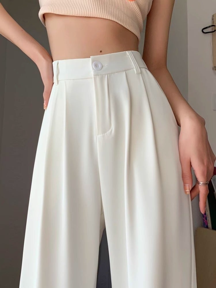 Fashion Ice Silk Wide-Leg Casual Pants For Women, High-Waisted Drape Straight-Leg Suit Pants, Loose Floor-Length Trousers - Image 2