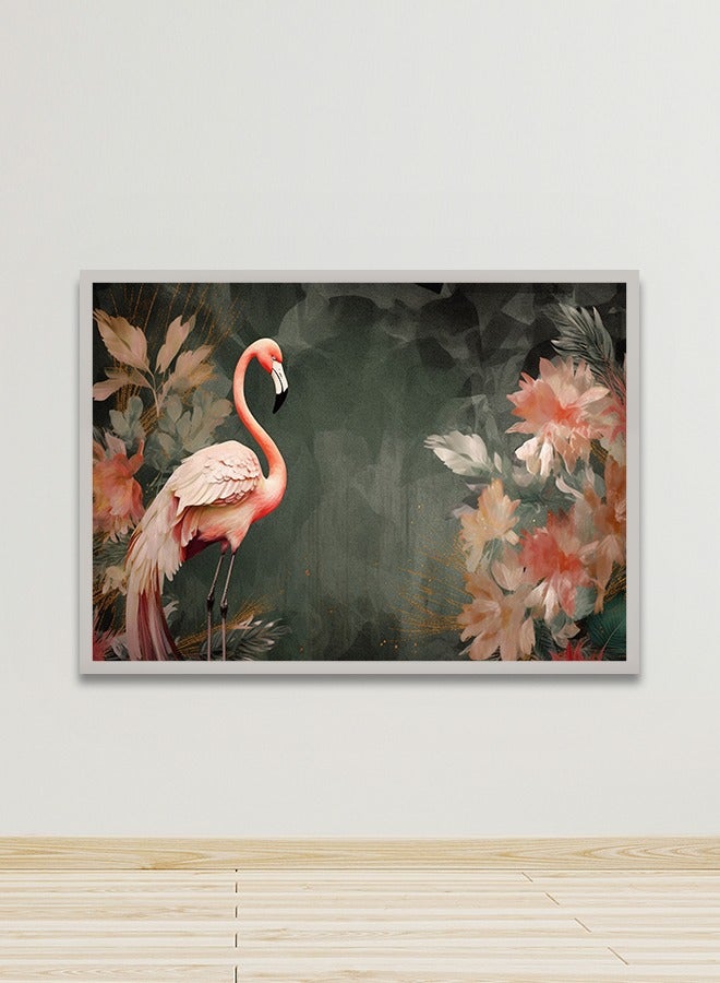 Marktna Canvas Wall Art For Wall Decoration Flamingo Design With A Hollow Silver Frame Size 120x80cmOne Piece - Image 1