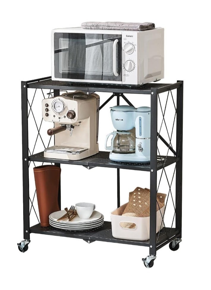 dida-cosmos - Kitchen supplies recommended movable 3-layer folding storage rack black - Image 1