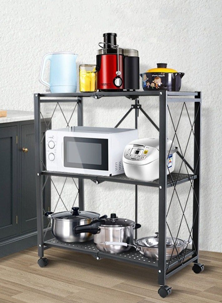 dida-cosmos Kitchen supplies recommended movable 3-layer folding storage rack black - Image 2