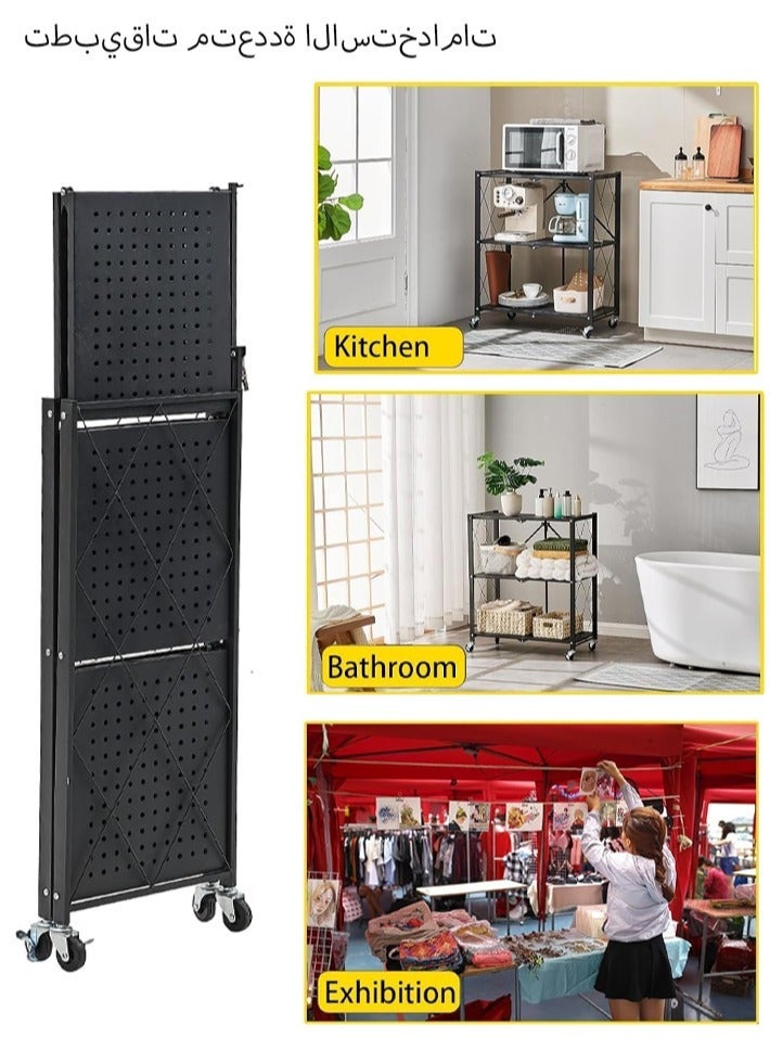dida-cosmos Kitchen supplies recommended movable 3-layer folding storage rack black - Image 5