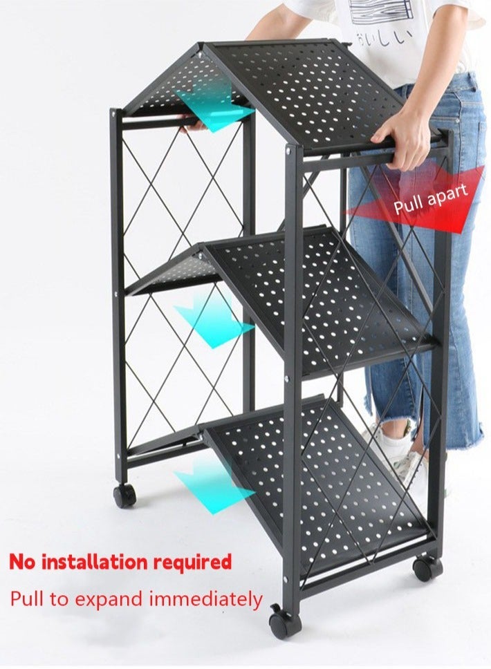 dida-cosmos Kitchen supplies recommended movable 3-layer folding storage rack black - Image 3