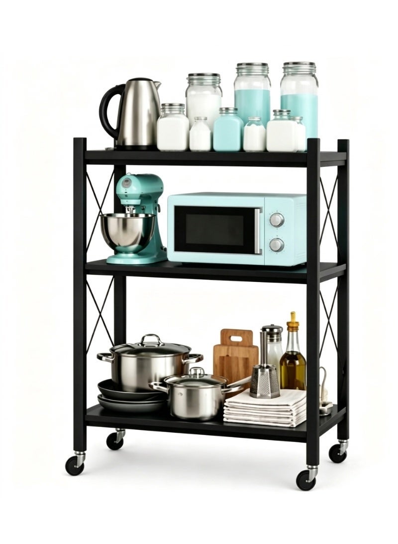 dida-cosmos Kitchen supplies recommended movable 3-layer folding storage rack black - Image 1