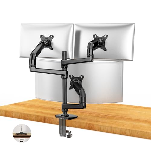 Ergounion Heavy Duty Triple Monitor Mount, Mechanical Spring 3 Monitor Arm Fits Three 13-40 Inch Screens (25 lbs/Arm), Fully Articulating VESA Desk Stand (C-Clamp/Grommet), Premium Aluminum, Black - Image 1