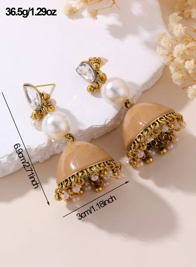 Take Two Take Two Faux Pearl Bell Shape Jhumka Tassel Earrings