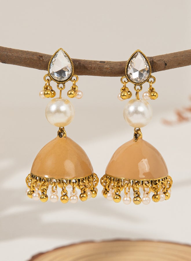 Take Two Faux Pearl Bell Shape Jhumka Tassel Earrings - Image 4