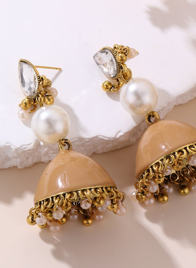 Take Two Faux Pearl Bell Shape Jhumka Tassel Earrings - Image 2