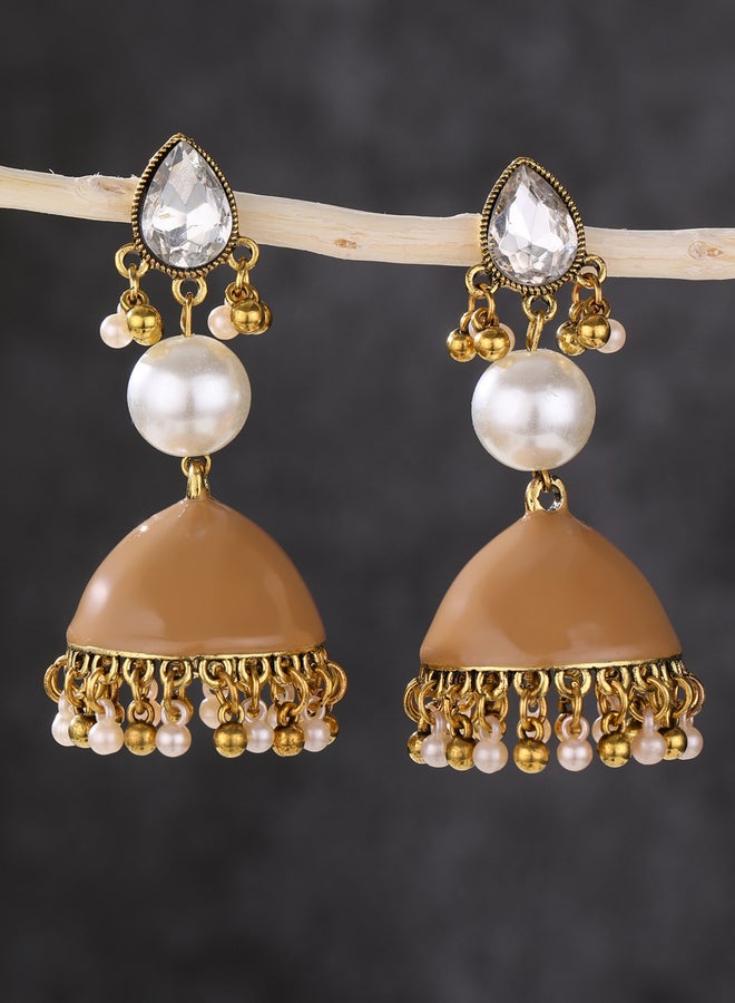 Take Two Faux Pearl Bell Shape Jhumka Tassel Earrings - Image 1