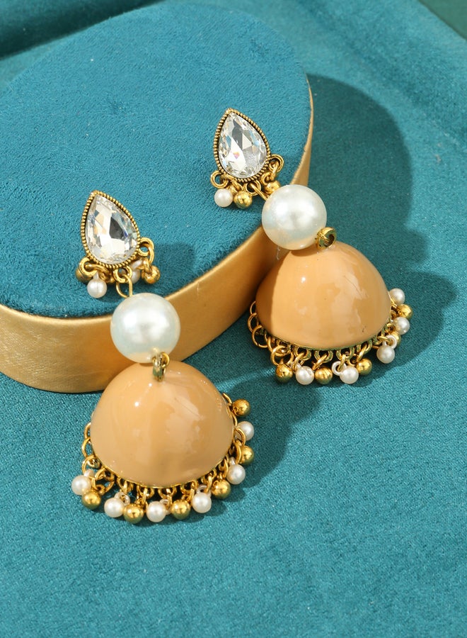Take Two Faux Pearl Bell Shape Jhumka Tassel Earrings - Image 3