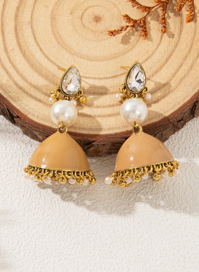 Take Two Faux Pearl Bell Shape Jhumka Tassel Earrings - Image 5