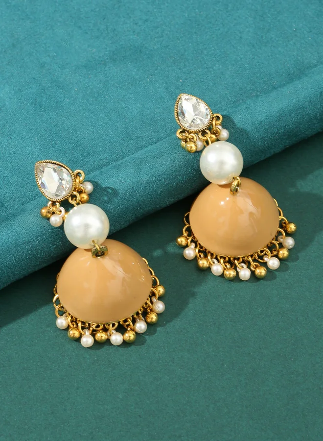 Take Two Take Two Faux Pearl Bell Shape Jhumka Tassel Earrings