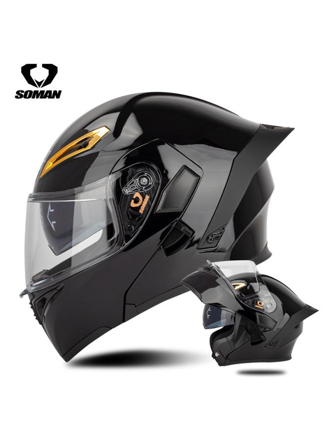 Bright Black Popular Soman Electric Scooter Helmet For Women In Summer, Sun Protection, Men's Flip-up Helmet Motorcycle Dual-mirror Full-face Helmet Helmet