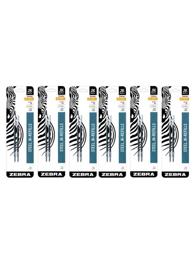 Zebra Pen Zebra G-301 Stainless Steel Pen JK-Refill, Medium Point, 0.7mm, Black Ink, 2-Count (6 Pack)