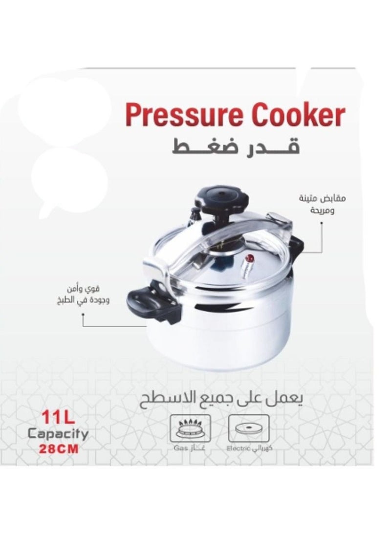 تيسكوم 11لترات طنجرة ضغط المنيوم تعمل على جميع الأسطح كهرباء - غاز جودة طهي قوية وآمنة متينة ومريحة مقابض القوة والسمك فضي 11 لتر فضي - Image 2