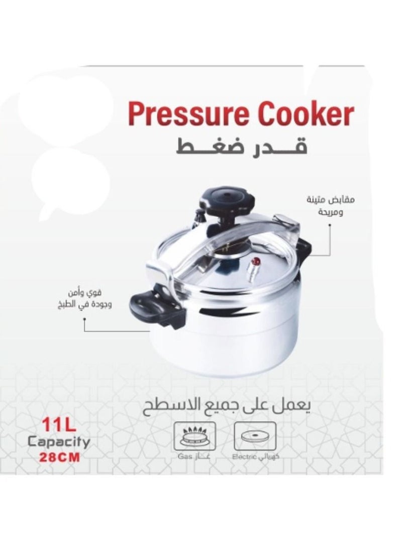 تيسكوم 11لترات طنجرة ضغط المنيوم تعمل على جميع الأسطح كهرباء - غاز جودة طهي قوية وآمنة متينة ومريحة مقابض القوة والسمك فضي 11 لتر فضي - Image 1