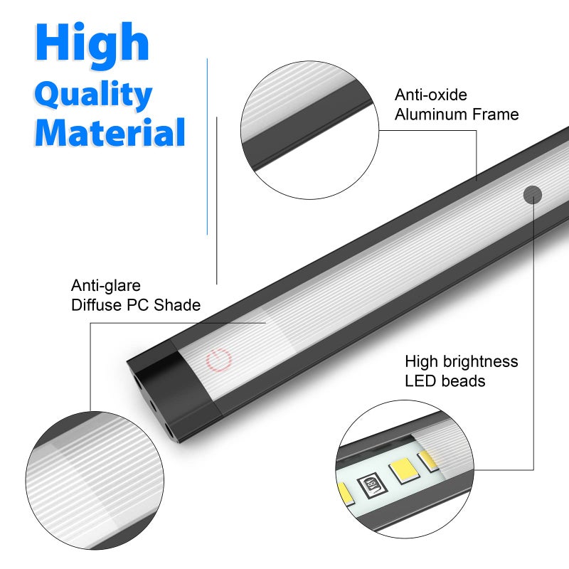 MYPLUS Under Cabinet Lights, 12" Touch Activated and Dimmable Aluminum LED Bar for Kitchen, Workbench and Desk, Warm White 3000K, Plug-in, Black. - Image 4