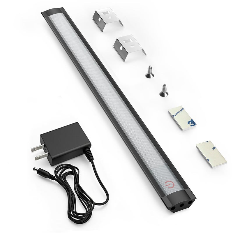 MYPLUS Under Cabinet Lights, 12" Touch Activated and Dimmable Aluminum LED Bar for Kitchen, Workbench and Desk, Warm White 3000K, Plug-in, Black. - Image 1