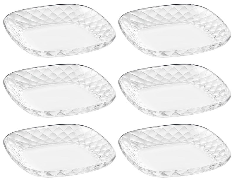 Barski European Glass Salad Dessert Square Plate Artistically Designed 7 Diameter Set of 6 Made in Europe