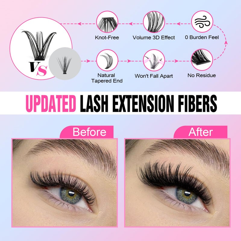 Pawotence Lash Extension Kit DIY 40D 12-18mm Individual Lashes Clusters Kit 280pcs Cluster Eyelash Extensions Kit with Lash Bond and Seal, Tweezers for Self Application (Long 40D, 12-18mm, Kit) - Image 3