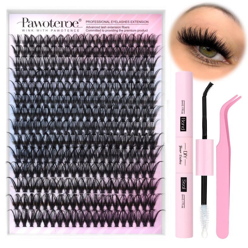 Pawotence Lash Extension Kit DIY 40D 12-18mm Individual Lashes Clusters Kit 280pcs Cluster Eyelash Extensions Kit with Lash Bond and Seal, Tweezers for Self Application (Long 40D, 12-18mm, Kit) - Image 1