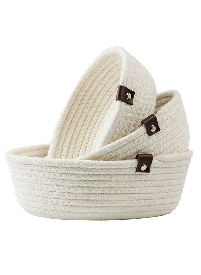 DUNISO Set of 3 Rope Woven Storage Baskets Set For Organizing, Thick Cotton Rope Hand Woven Storage Basket, Durable Nursery Baskets Organizer Bins For Baby Toys (Off White)  - Image 2