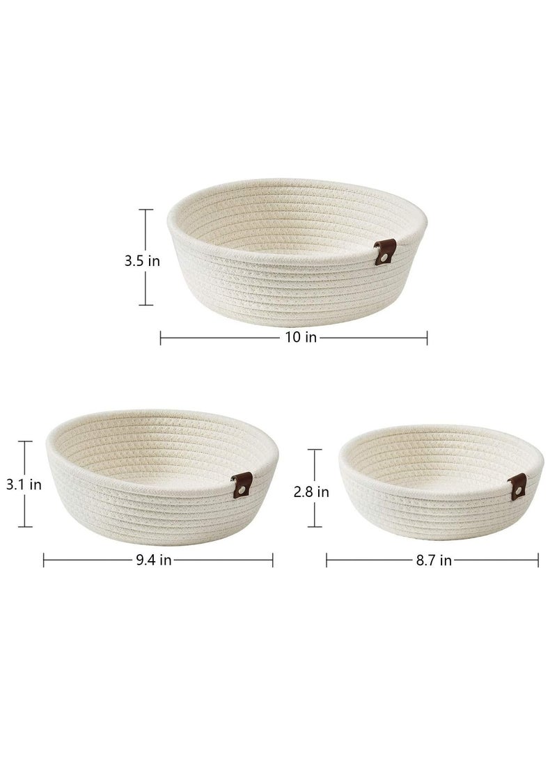 DUNISO Set of 3 Rope Woven Storage Baskets Set For Organizing, Thick Cotton Rope Hand Woven Storage Basket, Durable Nursery Baskets Organizer Bins For Baby Toys (Off White)  - Image 3