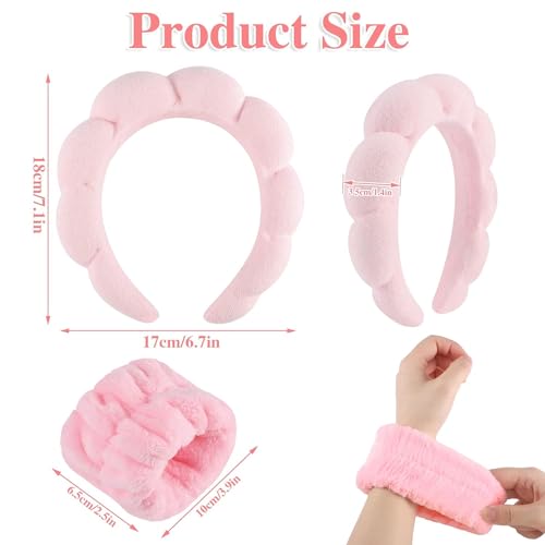 CORSULA Women 1Pcs Facial Spa Headband 2Pcs Wristband Combo Set, Pink Makeup Headband And Wrist Washband Set For Face Washing, Skincare, Shower, Makeup Removal - Image 2