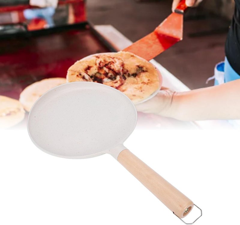 مؤقت ودائم مقلاة كريب غير لاصقة، مقلاة مسطحة من سبائك الألومنيوم مع مقبض خشبي، مقلاة تورتيلا للبان كيك، الأومليت، الستيك، البيض المقلي والروتي الهندي (بيج) يمكن الدمج بمواد مختلفة - Image 2