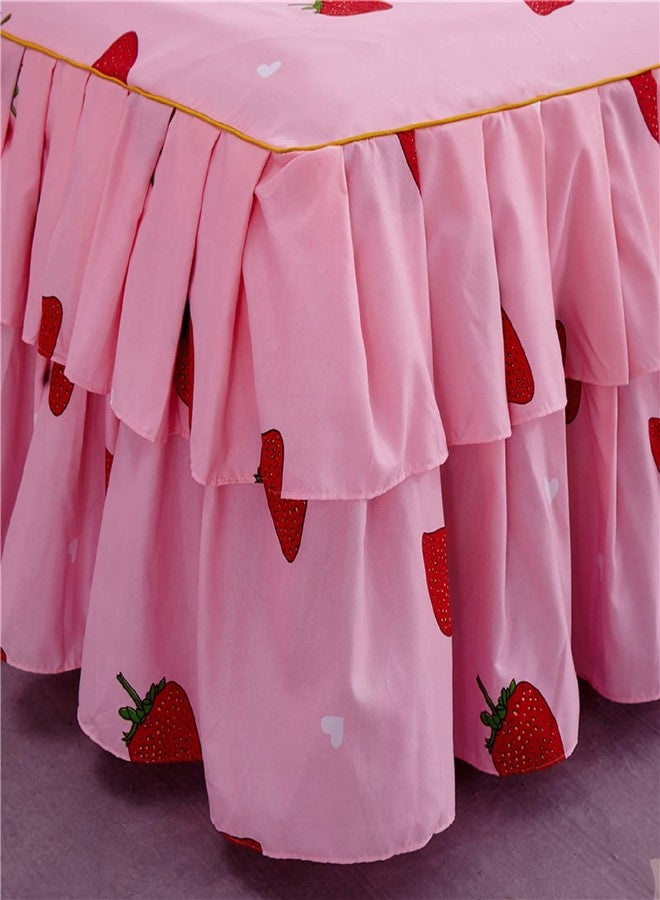 Feelyou Cute Strawberry Bedding Queen Size Bed Skirt for Girls Kids Kawaii Japanese Pink Bed Sheet 16 Inch Drop Dust Ruffle Bed Skirt 3 Piece 1 Pleated Bedskirt & 2 Pillowcases - Image 3