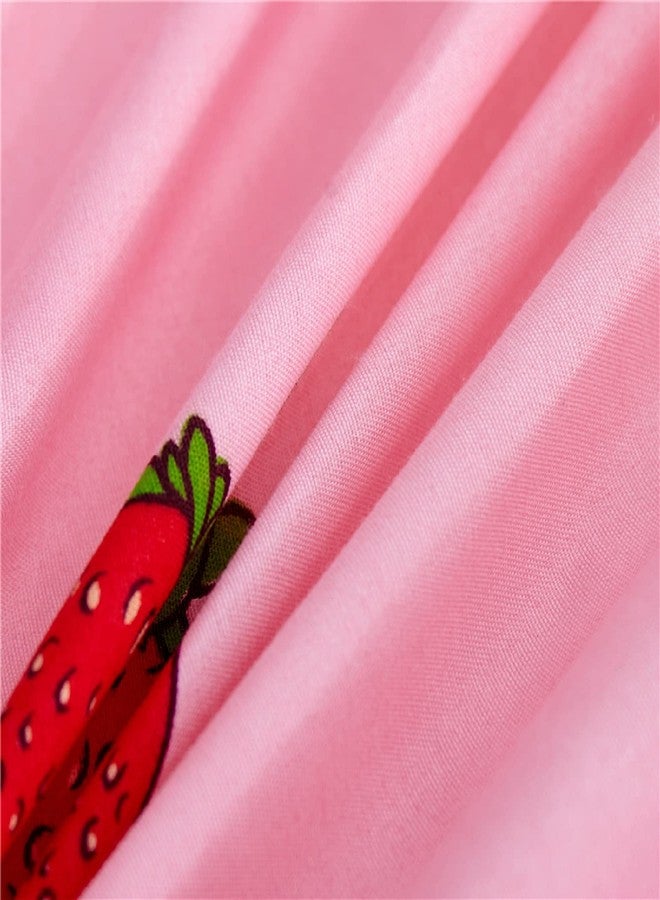 Feelyou Cute Strawberry Bedding Queen Size Bed Skirt for Girls Kids Kawaii Japanese Pink Bed Sheet 16 Inch Drop Dust Ruffle Bed Skirt 3 Piece 1 Pleated Bedskirt & 2 Pillowcases - Image 4