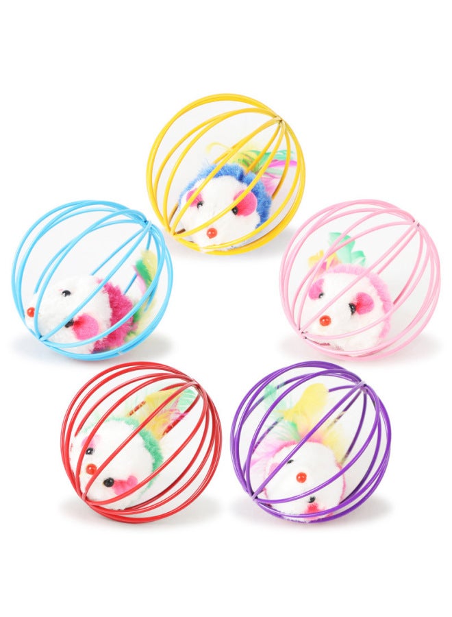 Cage Mouse Cat Self Hi Toy Tumbler Toy Ball Cat Stick Little Mouse Bell-Color:/5 Mixed Colors/reinforced Upgraded Prisoner Cage Plush Mouse  - Image 1