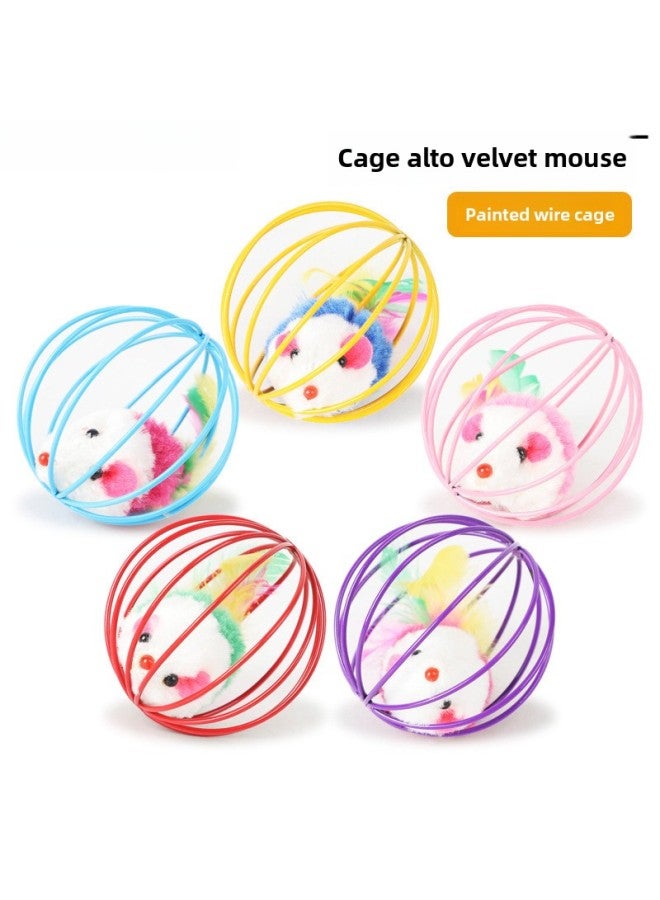 Cage Mouse Cat Self Hi Toy Tumbler Toy Ball Cat Stick Little Mouse Bell-Color:/5 Mixed Colors/reinforced Upgraded Prisoner Cage Plush Mouse  - Image 2