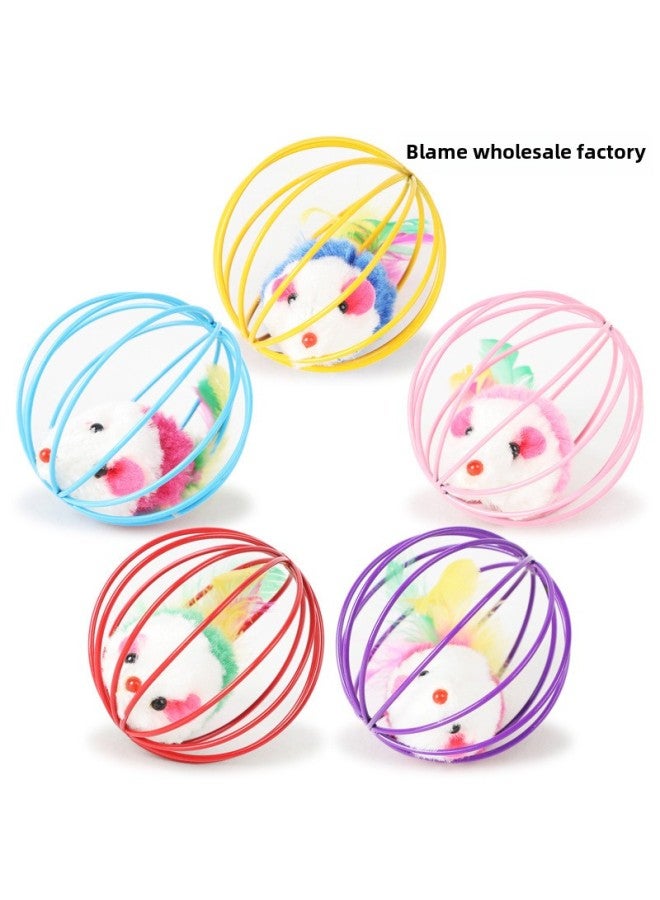 Cage Mouse Cat Self Hi Toy Tumbler Toy Ball Cat Stick Little Mouse Bell-Color:/5 Mixed Colors/reinforced Upgraded Prisoner Cage Plush Mouse  - Image 4