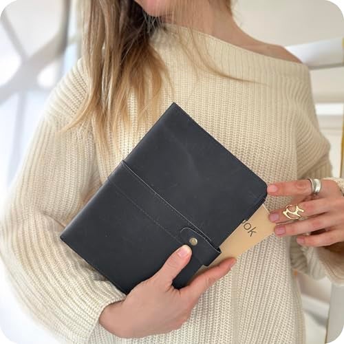 le vent Refillable A5 Genuine Leather Journal Notebook Cover with 2 Inserts, 200+200 Pages Lined + Blank, 5x8 Notebook for Work, Drawing, Sketchbook, Vintage Journal For Men and Women, Black - Image 4